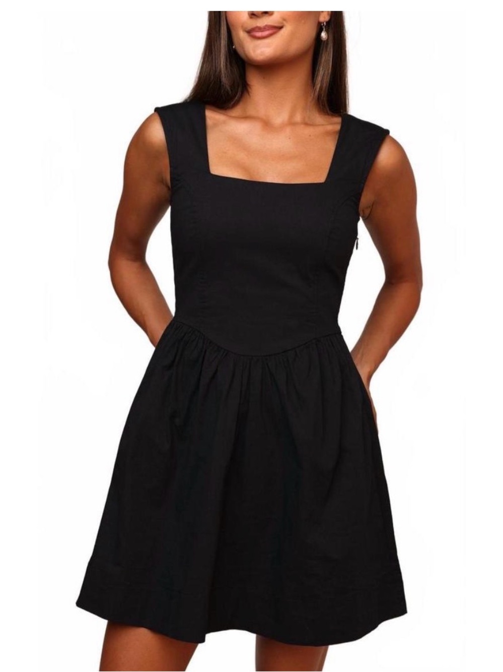 Elegant Square-Neck Black Mini Dress